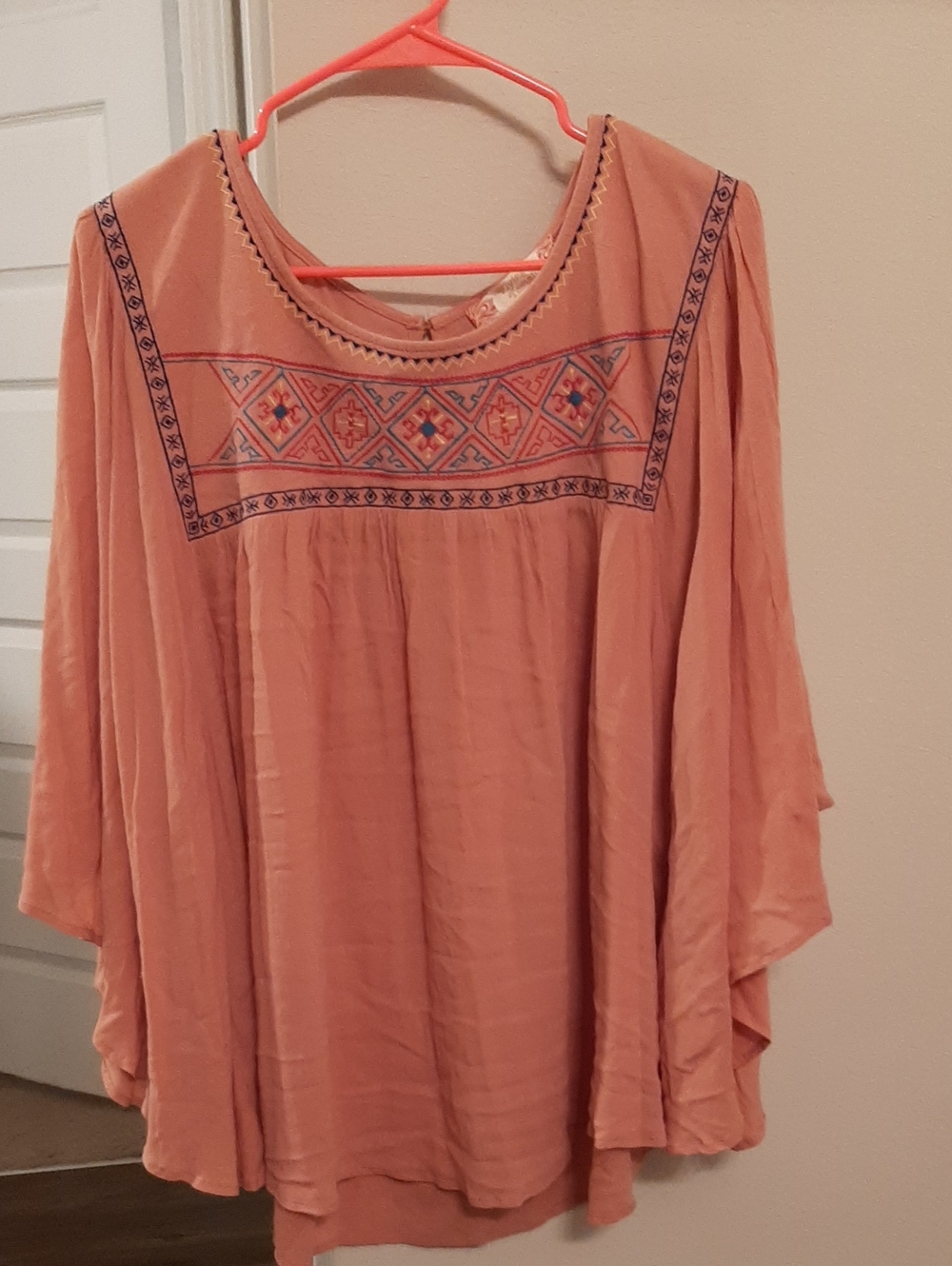 Flying Tomato Terracotta Embroidered Bohemian Peasant Blouse , Flowy 3x